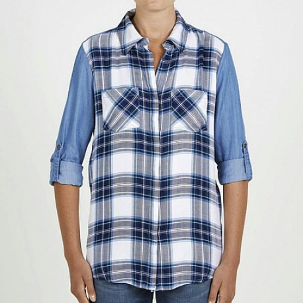 BEACH LUNCH LOUNGE Sea White Plaid/Denim Top